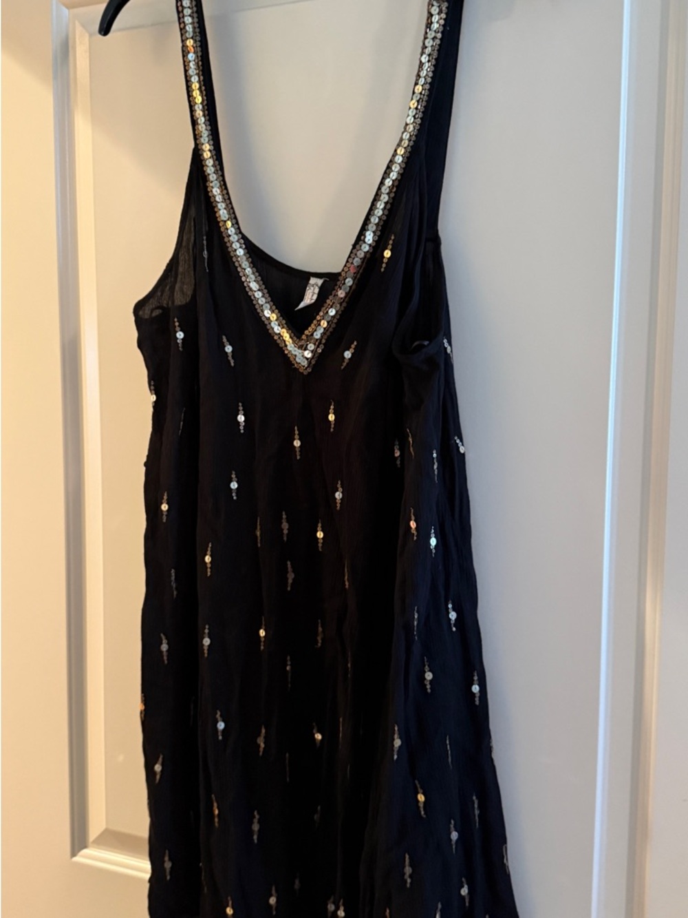 Free People Black V-Neck Dress with Metallic Sequin Trim